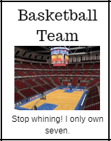 Basketball Team Card Basketball Team Card